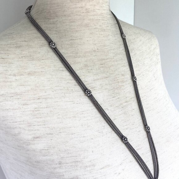 VTG Silver 950 FUAT Blue Quartz Turkish Triple Foxtail Chain Tassel Necklace 49g - Picture 3 of 16